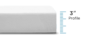 Side profile of the Adapt Topper with a logo showing 3 inches in height